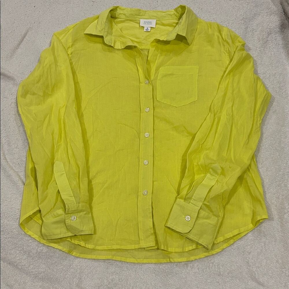 Sigrid Olsen Yellow/green button up top size small